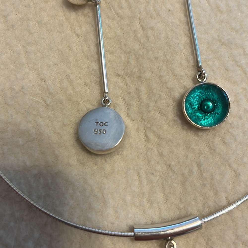 Sterling Silver Pendant and earrings on cable chain 950 TOC - Picture 4 of 7